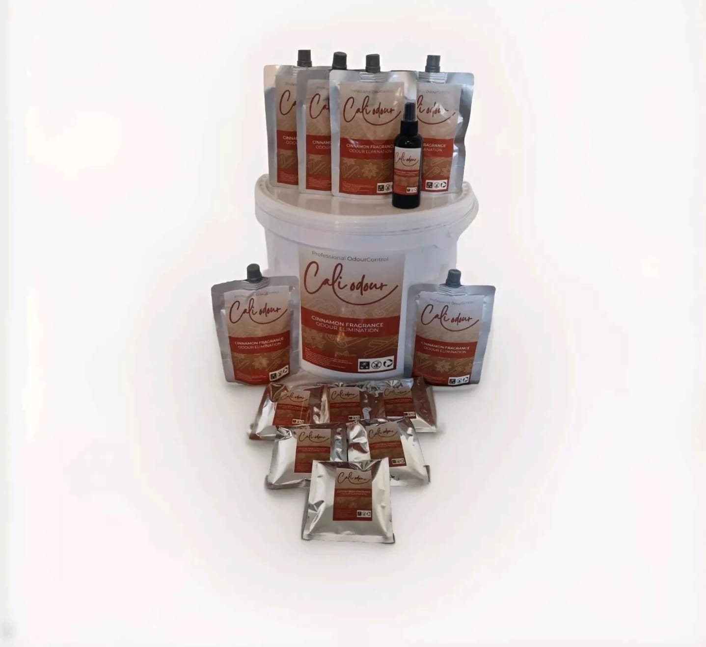 Cali Odour Cinnamon Fragrance 16L Gel Bucket and 100ml Spray Freshener